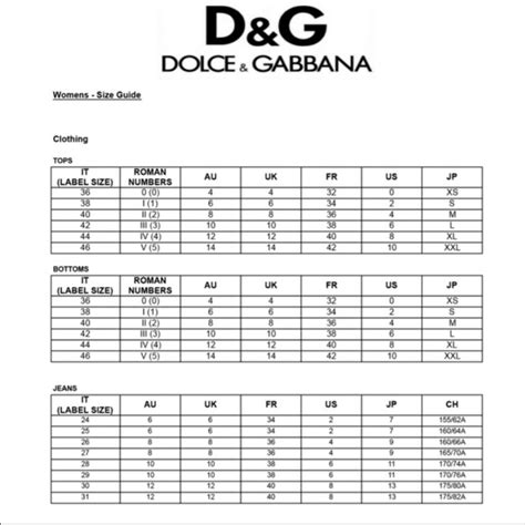 dolce gabbana размерная сетка женской одежды|Dolce & Gabbana Size Chart: A Comprehensive Size Chart for a .